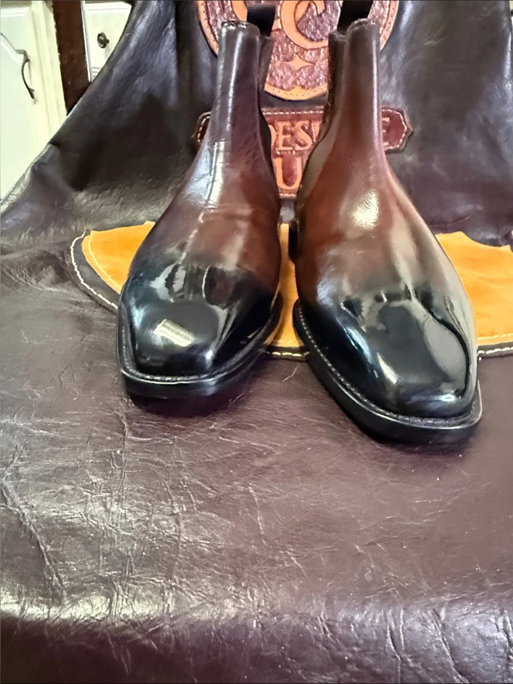 Donald J. Pliner Embossed Crocodile Custom Patina Italian Chelsea Boots